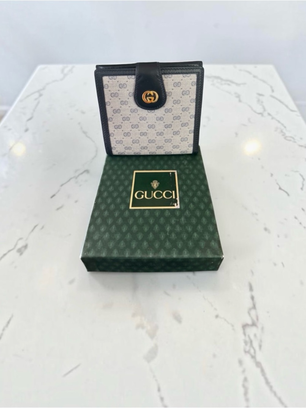 NWOT Gucci Navy GG Canvas/Leather Bifold Wallet